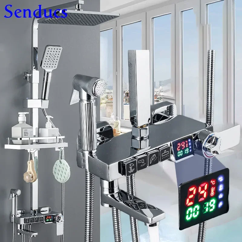 Хромированная термостатическая душевая система для обустройства дома латунные