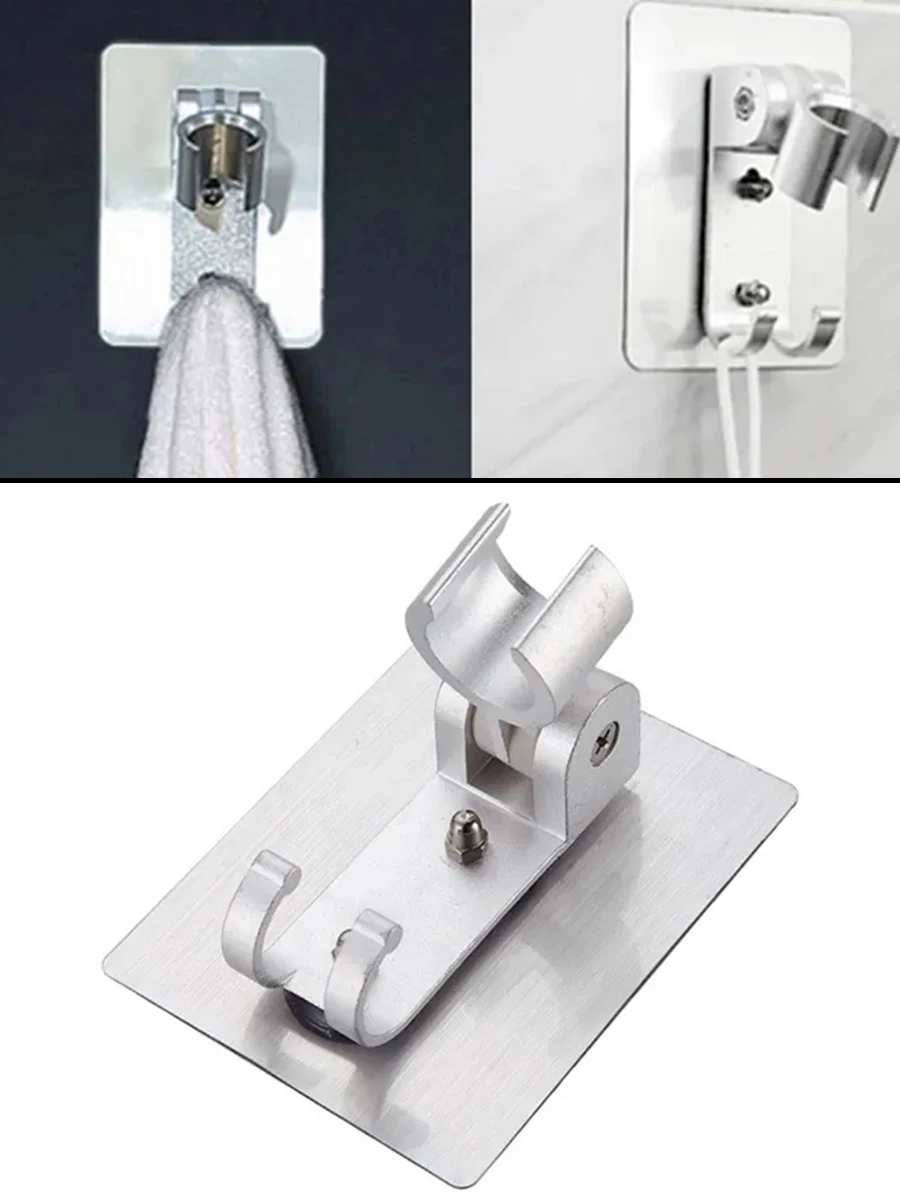 

Серебряный держатель для душевой лейки, настенная душевая стойка, самоклеящиеся Регулируемые вращающиеся аксессуары для ванной комнаты