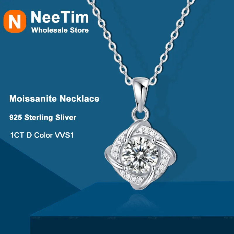 

NeeTim 1CT Moissanite Necklace For Woman Pendant 925 Silver Necklaces For Women Chains Party Bridal Fine Jewelry