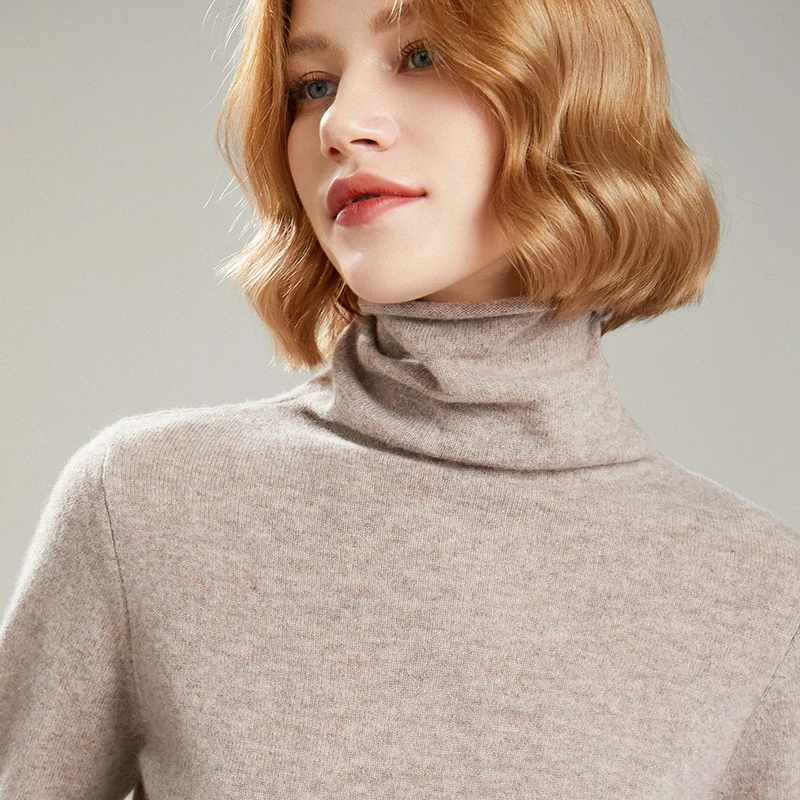 

Женский вязаный свитер из 100%-ной шерсти, пуловер с высоким воротником и длинным рукавом, модный теплый топ в Корейском стиле на осень и зиму