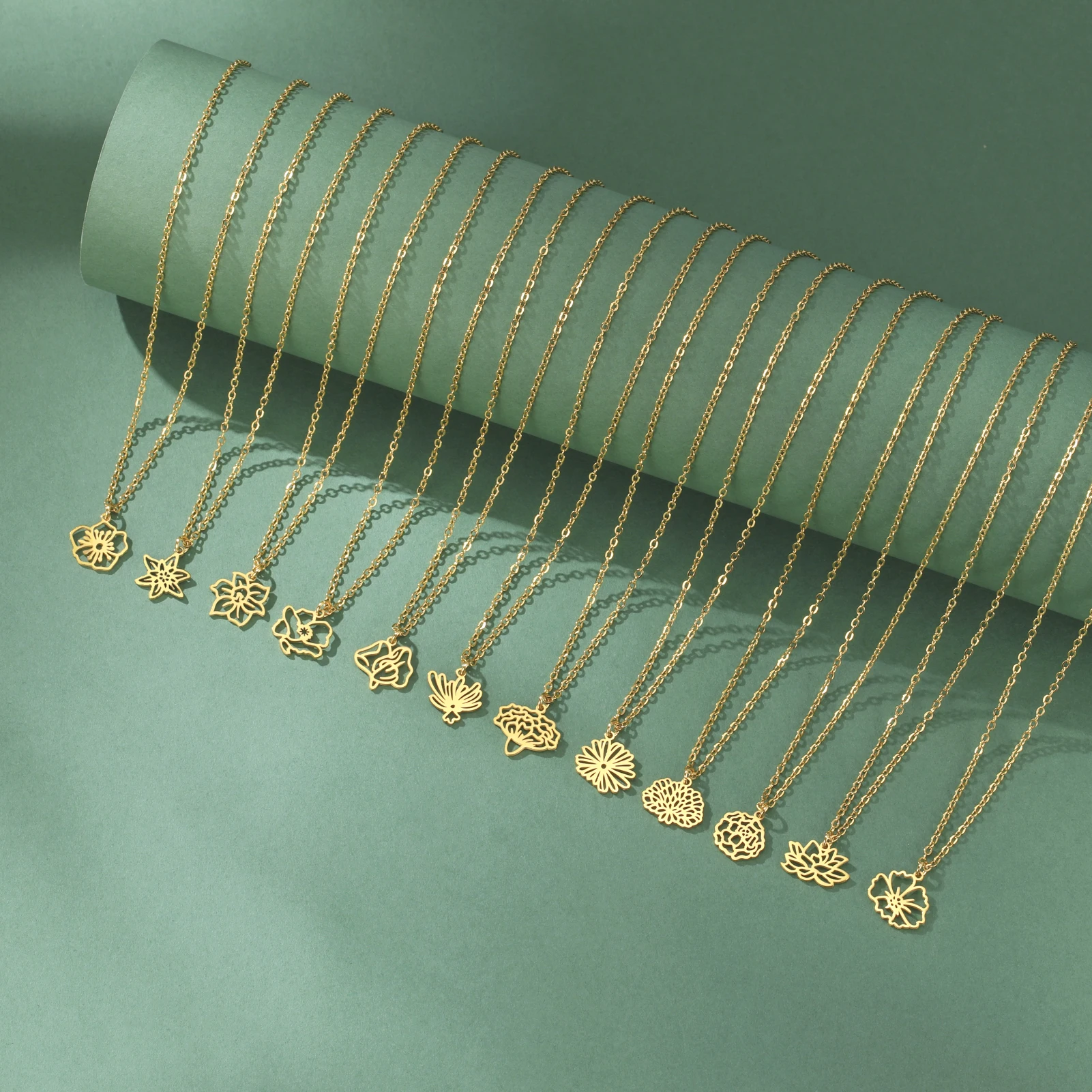 Месяц рождения Цветы Ожерелье Женщины Девушки Нержавеющей Стали Ювелирные