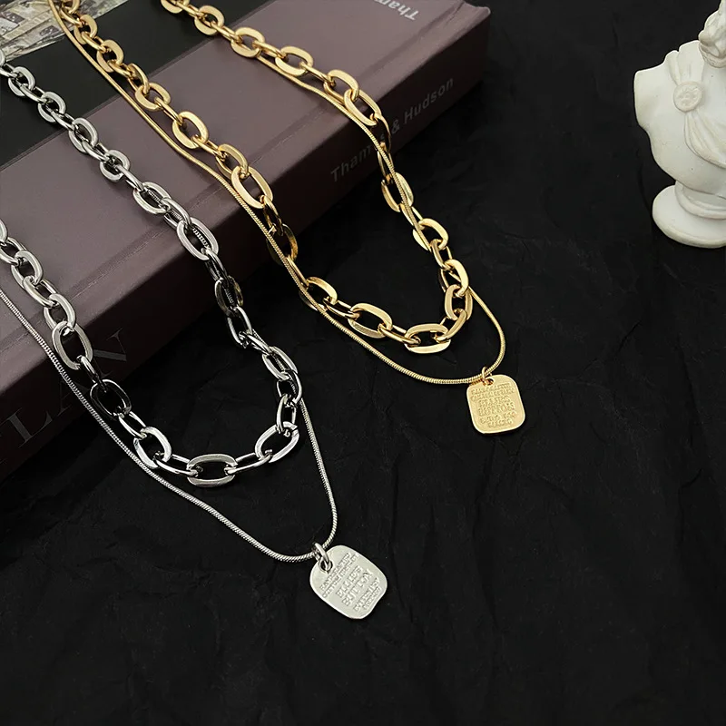 2022 многослойное ожерелье из нержавеющей стали золотого цвета Женская