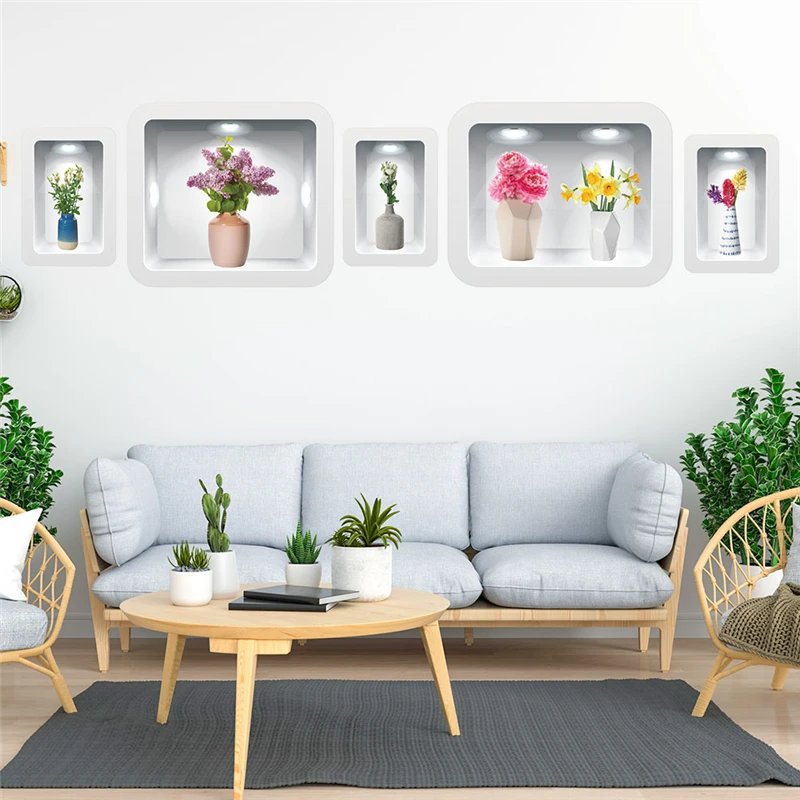 Яркий 3d цветочный горшок стикер на стену для магазина офиса студии украшения