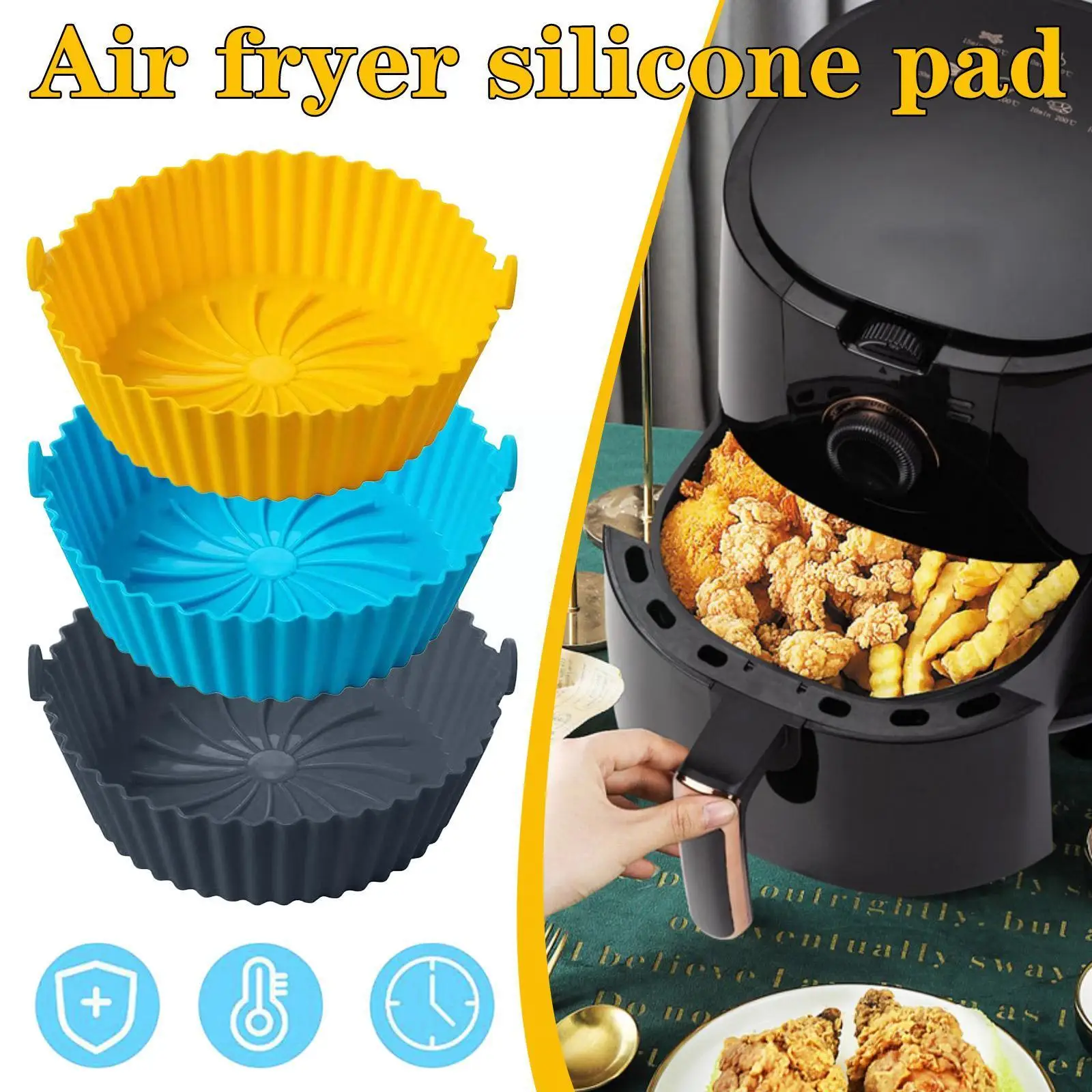 

Air Fryers Silicone Pot Reusable Air Fryers Oven Baking Chicken Pan Basket Accessories Fryer Air Fried Tray Mat Pizza Cake B3W9