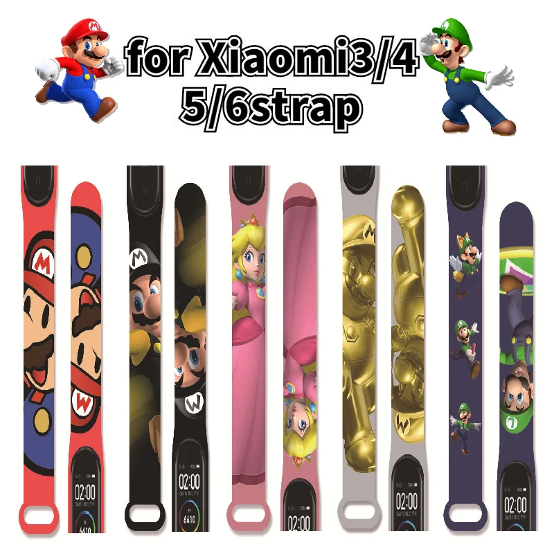 

Suitable for Xiaomi Bracelet 3/4/5/6 generation NFC strap Super Mario anime figure Mario Bros Luigi replace watchband kids gifts