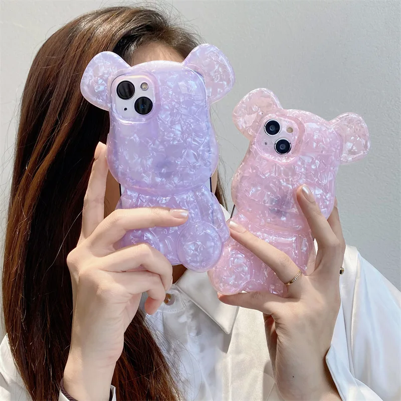 

Cool Shell Texture Multicolor Bear Case Cover for IPhone 11 12 13 Pro X XR XS Max Shockproof Phone Cases IPhone 13 Case