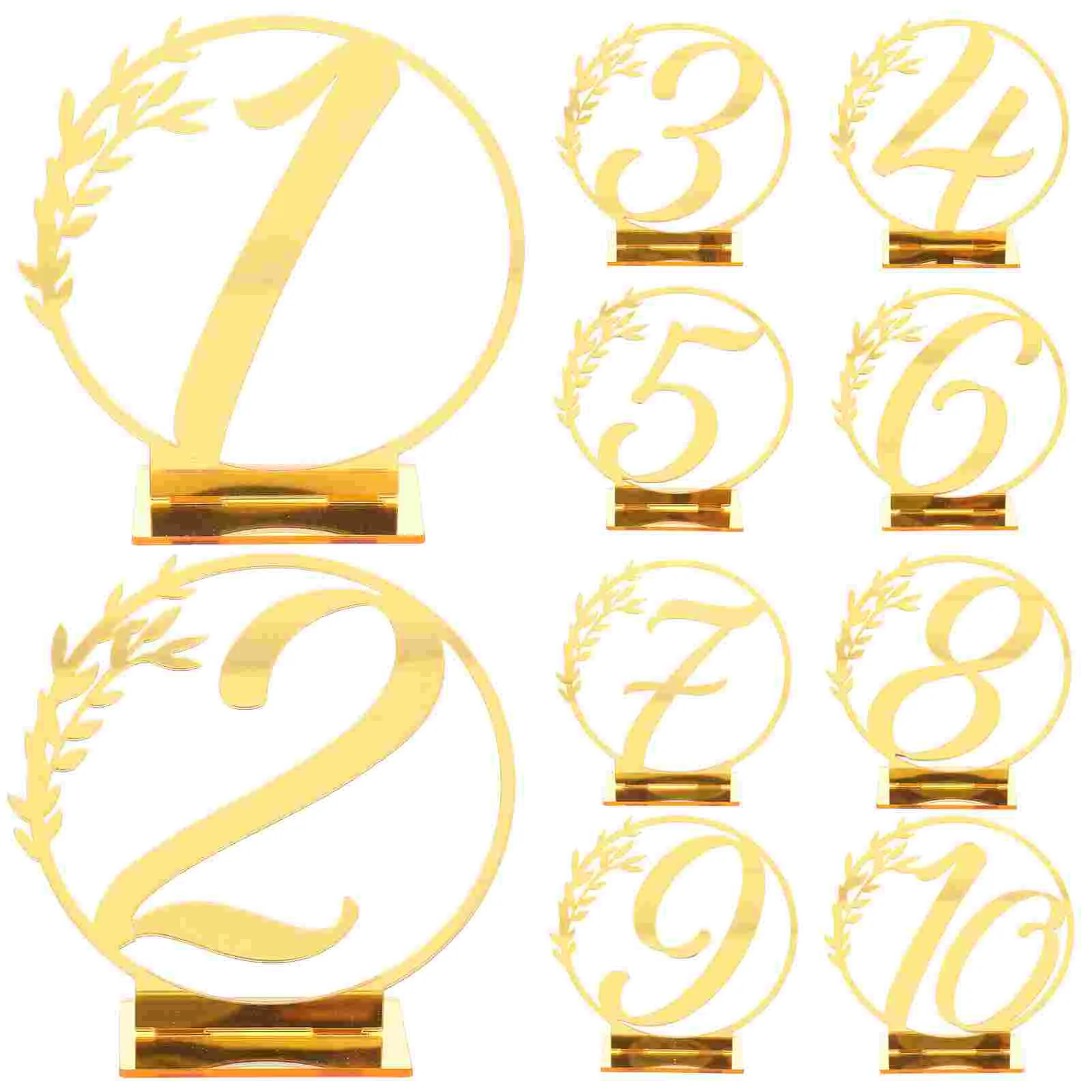 

10 Pcs Round Dinning Table Number Plate Reserved Sign Accessory Card 10.5X10X4CM Wedding Supply Golden Acrylic Household Bride