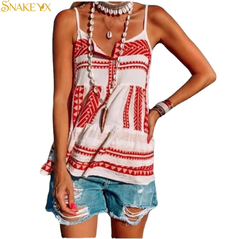 

SNAKE YX Summer Casual Fashion Chiffon Striped Slim Women's Sleeveless Tank Top Shirt Plus Size