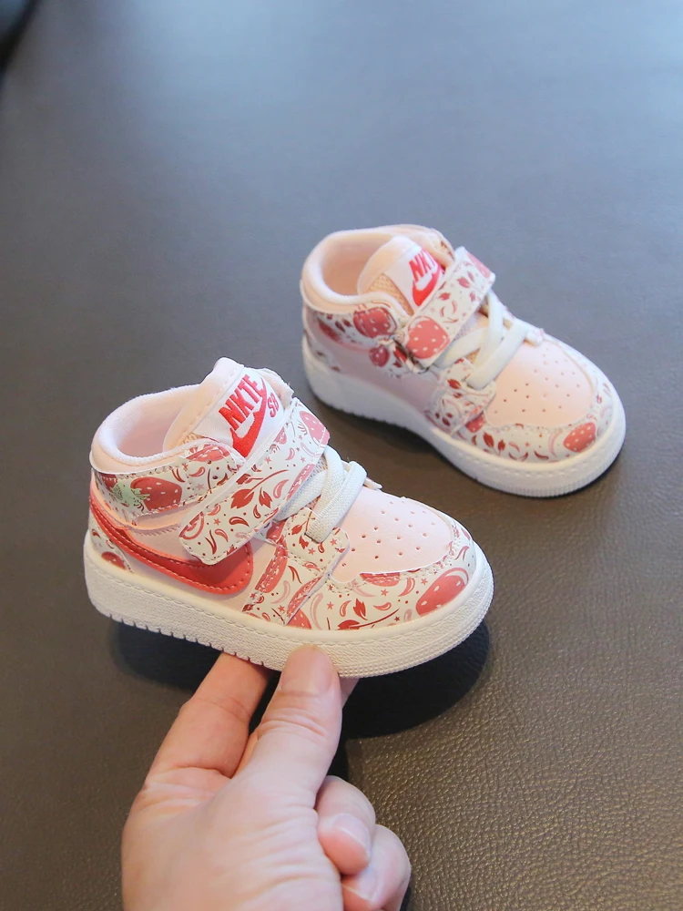 

Детская спортивная обувь, повседневная обувь для начинающих ходить мальчиков и девочек, розового и черного цветов, Осень-зима