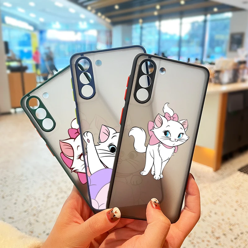 

Cute Pink Marie Cat For Samsung S21 20 10 8 9 M62 51 31 30S 20 FE Lite Plus (5G) Frosted Translucent Funda Capa Phone Case