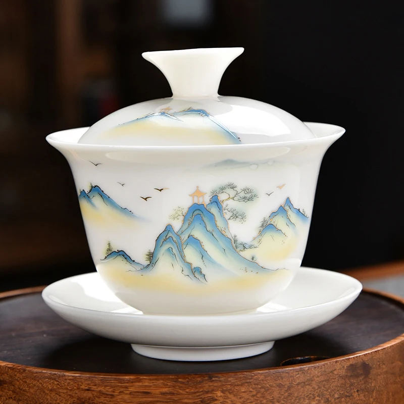 

Chinese Jingdezhen Gaiwan Puer Tea Ceremony Tableware Kitchen Gaiwan Clay Heat Resistant Traditional Teeservice Tableware