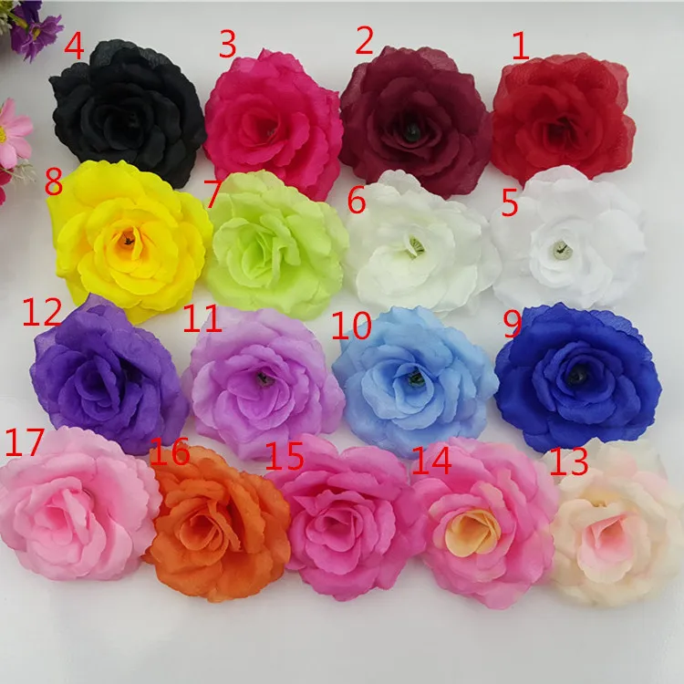 

NEW 50PCS/Lot 17Colors 8CM Artificial Rose Silk Flower Heads Decorative Flowers for Wedding Party Banquet Decoration