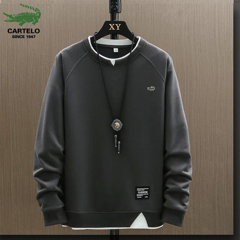

Autumn and Winter New Men's Double Layer Long Sleeve Embroidery Fashion Splice Color Block Pullover Round Neck Casual Sports Top