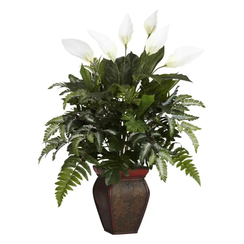 

29" Mixed Greens with Spathiphyllum Polyster Artificial Plant, Green