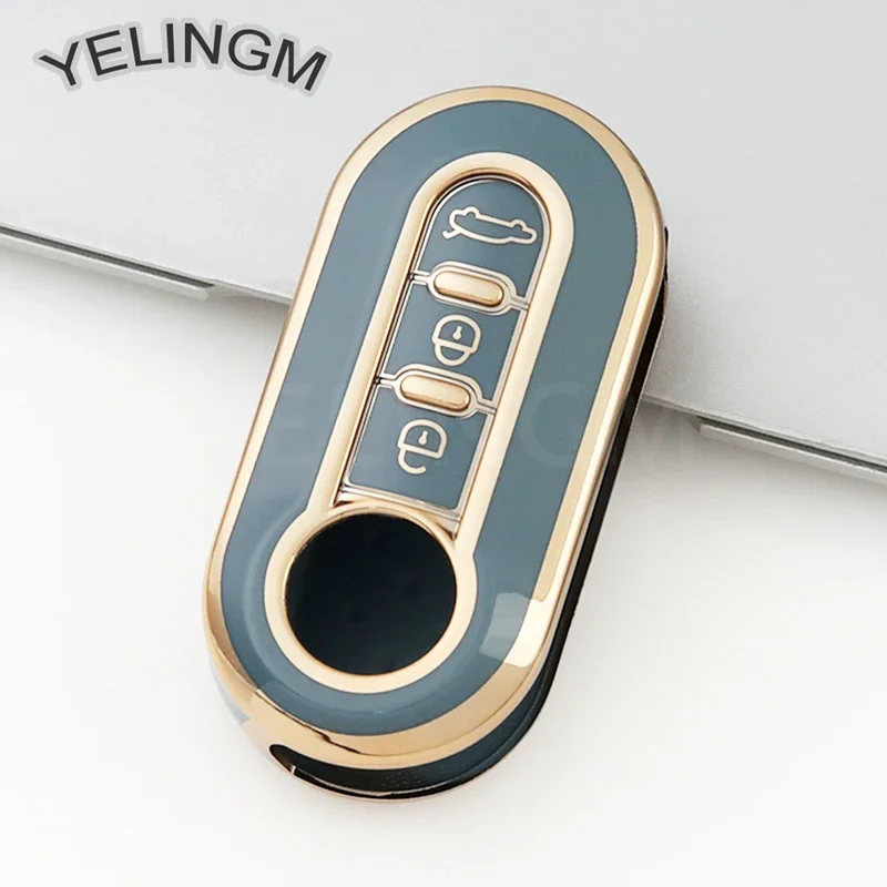 3-кнопочный складной чехол для ключей из ТПУ автомобиля Fiat 500 Ducato Panda Punto золотой