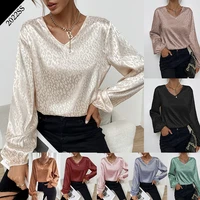 2022 y2k spring and autumn womens shirt new v neck pullover leopard shirt jacquard long sleeve tops and blouse for ladies
