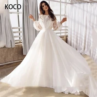 macdugal wedding dress 2022 simple scoop long puff sleeve elegant a line sash vestido de novia civil custom made for women
