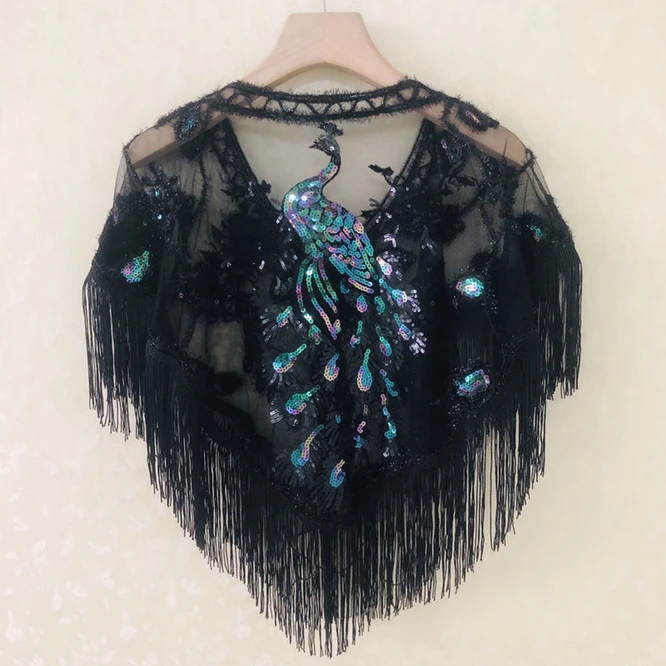 Chinese Phoenix Spring Summer Women's Sequins With Shawl Top New Mesh Cloak Girl Versatile Sunscreen Fashion Lace Colour