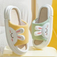 spring and summer linen bear slippers breathable non slip thick bottom soft cute slides home slippers womens indoor shoes