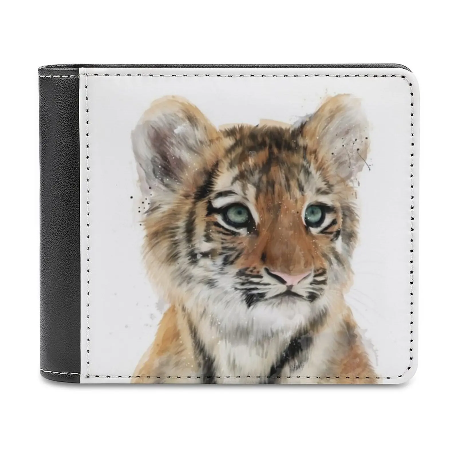 

Little Tiger Leather Wallet Men's Wallet Purse Money Clips Tiger Tigers Baby Cute Portrait Wildlife Animal Animals Fauna