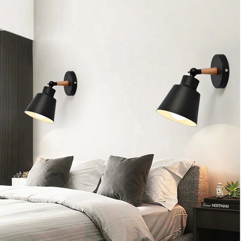 

Wooden Wall Lights Bedside Wall Lamp Wall Sconce Modern Wall Light for Bedroom Nordic Macaroon E27 Home Lamps and Lanterns