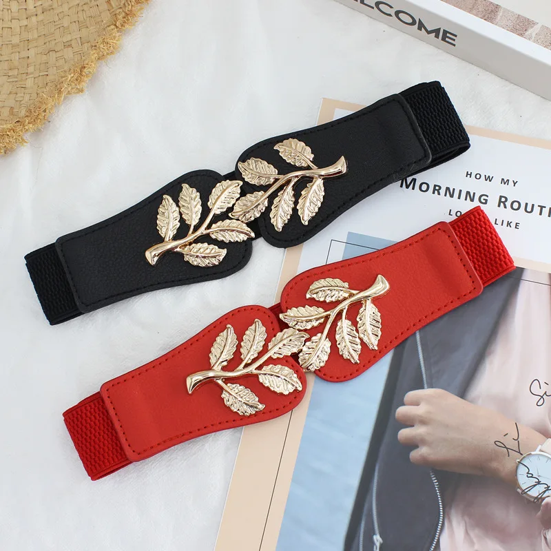 

Vintage Leaf Girdle Waistbands Ladies 65cm Long Black White Red All-match Dress Decorative Waist Belt Clothing Accessories