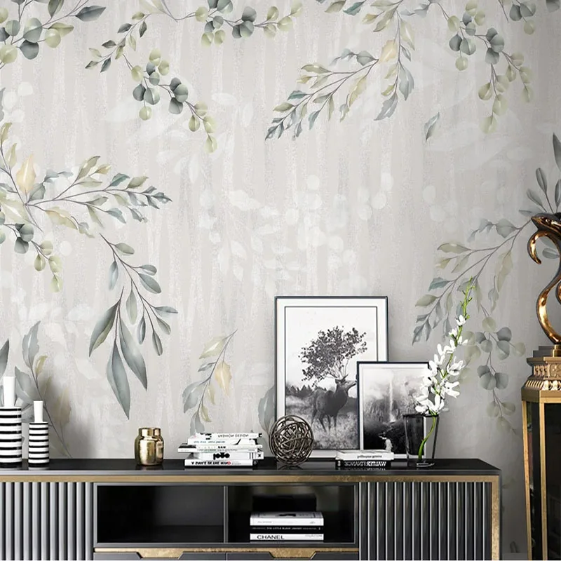 

Custom 3D Photo Wallpaper Hand-Painted Plant Leaves Fresh American Retro Style Living Room TV Background Wall Papel De Parede