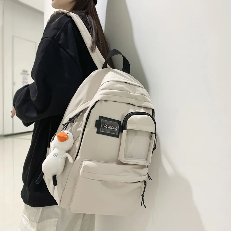 

2022 New Transparent Pocket Women Backpack Female Nylon Cool Travel Bag Multi-pocket Lady Bookbag College Girls Cute Schoolbag