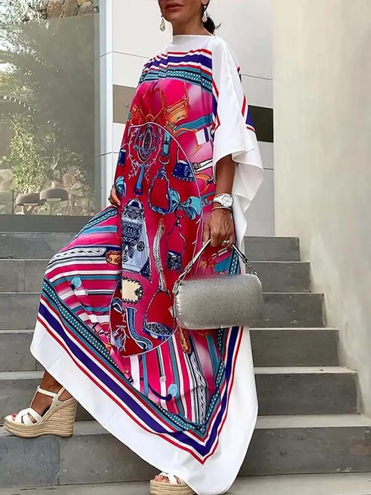 

Платье ZANZEA женское в богемном стиле, праздничный длинный сарафан с цветочным принтом, Модный повседневный кафтан с коротким рукавом и кругл...