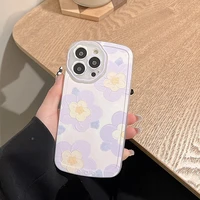 retro purple flower soft silicone cute back case for iphone 13 pro max 12 11 x xs xr 7 8 plus xs max camera protective ins cover