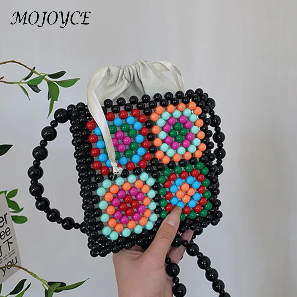 

Сумка на плечо женская с бусинами, винтажный саквояж в этническом стиле, сумочка-мессенджер из акрила на цепочке с жемчугом, лето