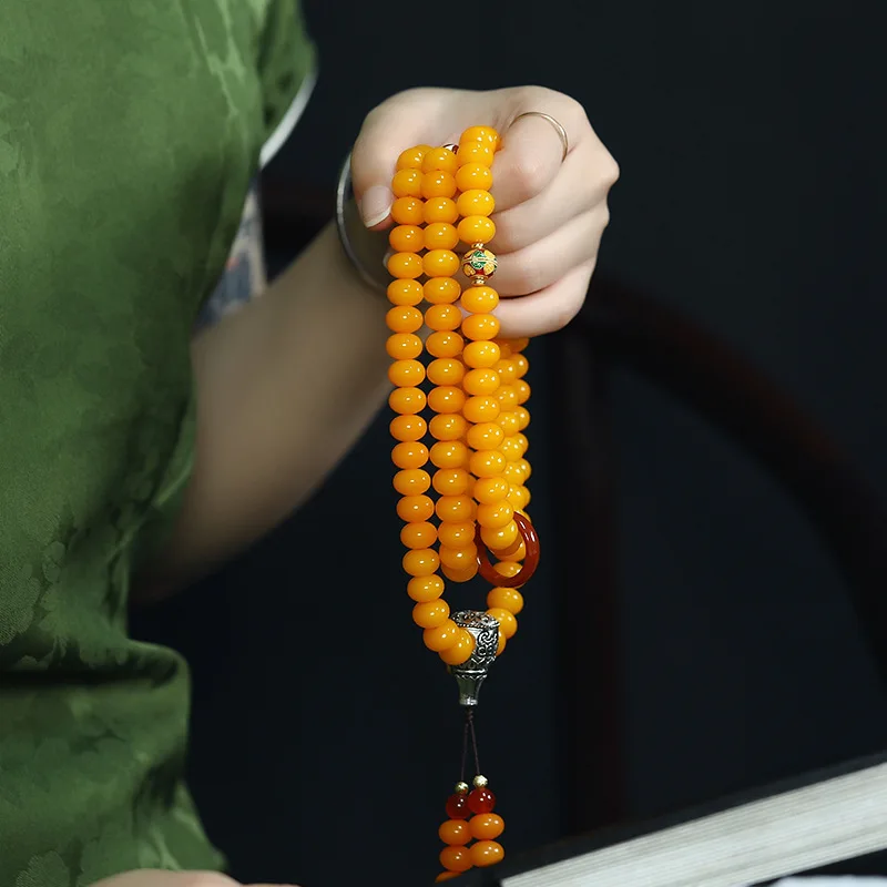 Оригинальный дизайн желтое куриное смазка Бодхи многокольцевое гибкое кольцо 108