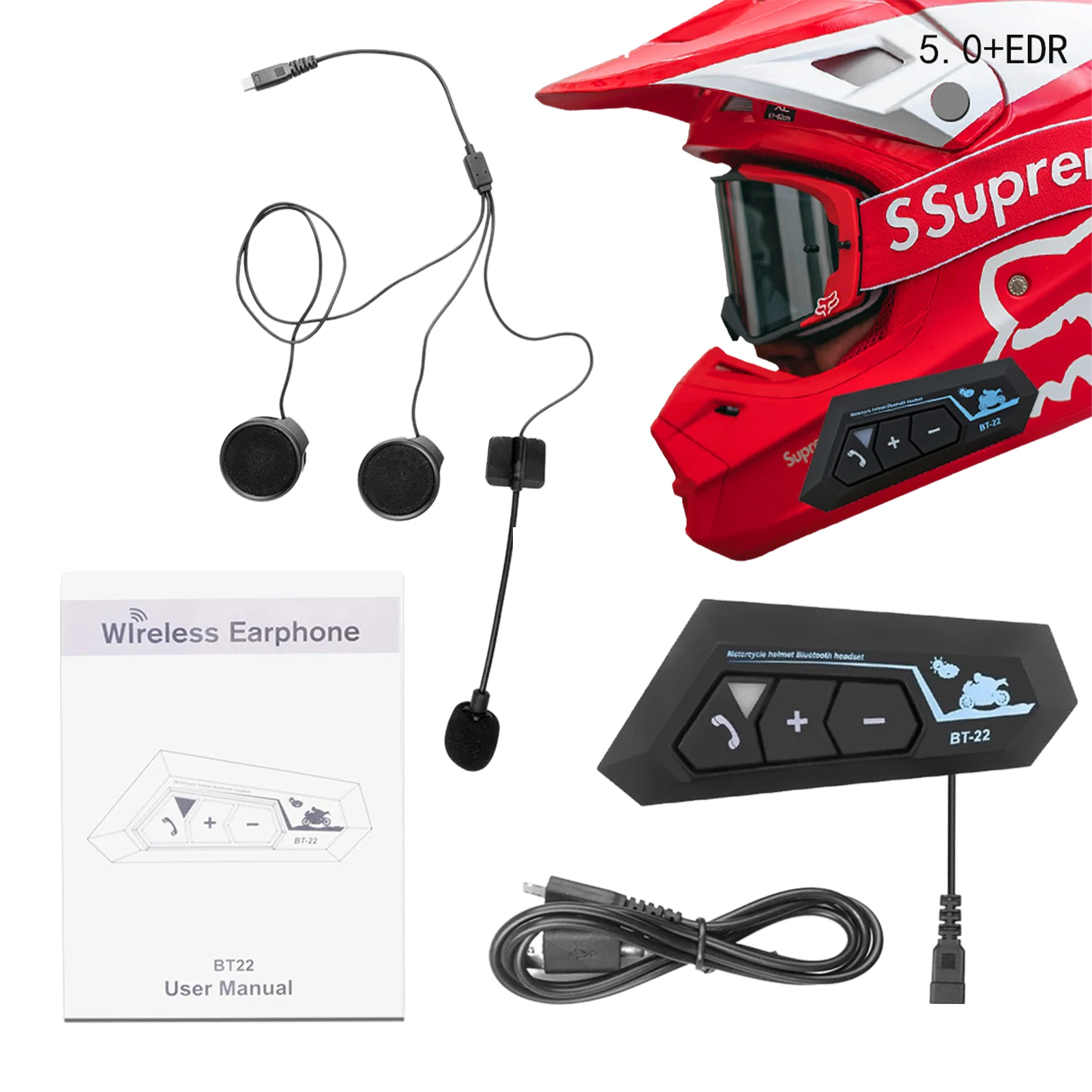 

BT. 5.0 Wireless Motorbike Helmets Speakers Earphone Waterproof Microphone Sound System Hands-free Calling for Motorcycle