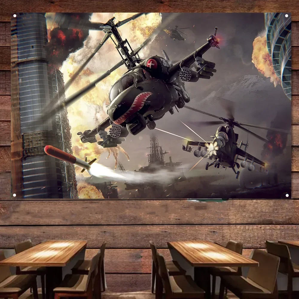 Ka-52 и Mi-24 Атака Вертолет Плакат Настенная диаграмма Военный художественный