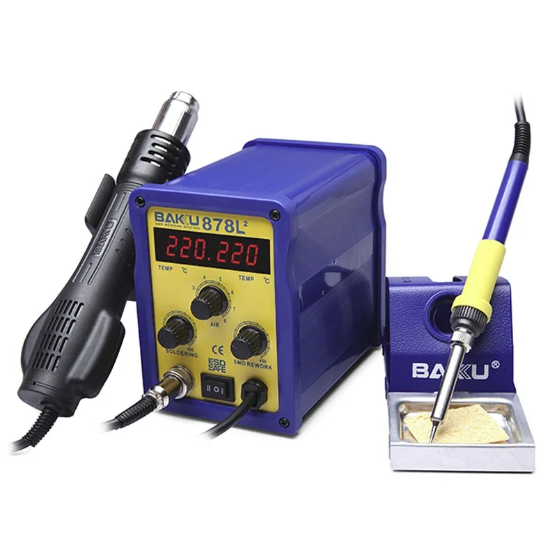 

Паяльная станция с паяльником и термофеном BAKU 878L2, 110/220 В, светодиодный цифровой дисплей