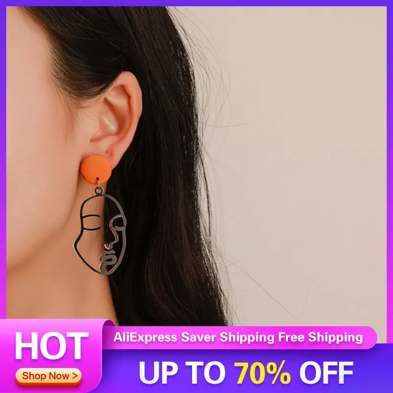 

Hot Gold Alloy Temperament Abstract Human Face Hollow Charms Pendant Necklaces For DIY Jewelry Findings Earrings