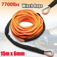 15m 6mm 7700lbs synthetic winch rope line cable with sheath atv utv capstan gray towing rope car wash maintenance auto string