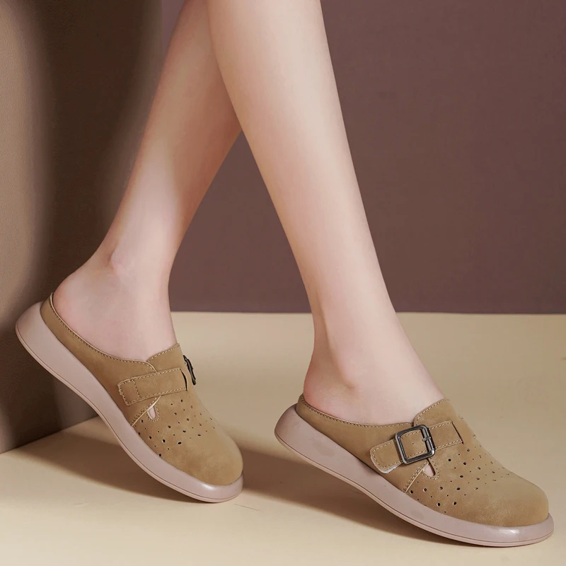 Женские замшевые домашние шлепанцы винтажные плоская подошва закрытый носок