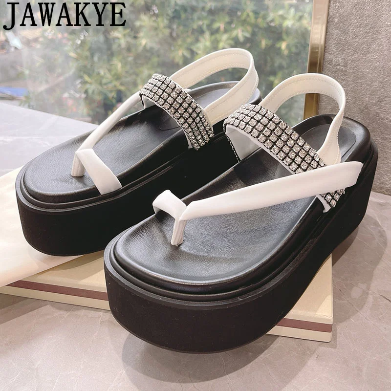 

Женские сандалии на танкетке, повседневные шлепанцы на толстой подошве, с кристаллами, для подиума, пляжа, вечеринки, лето 2022