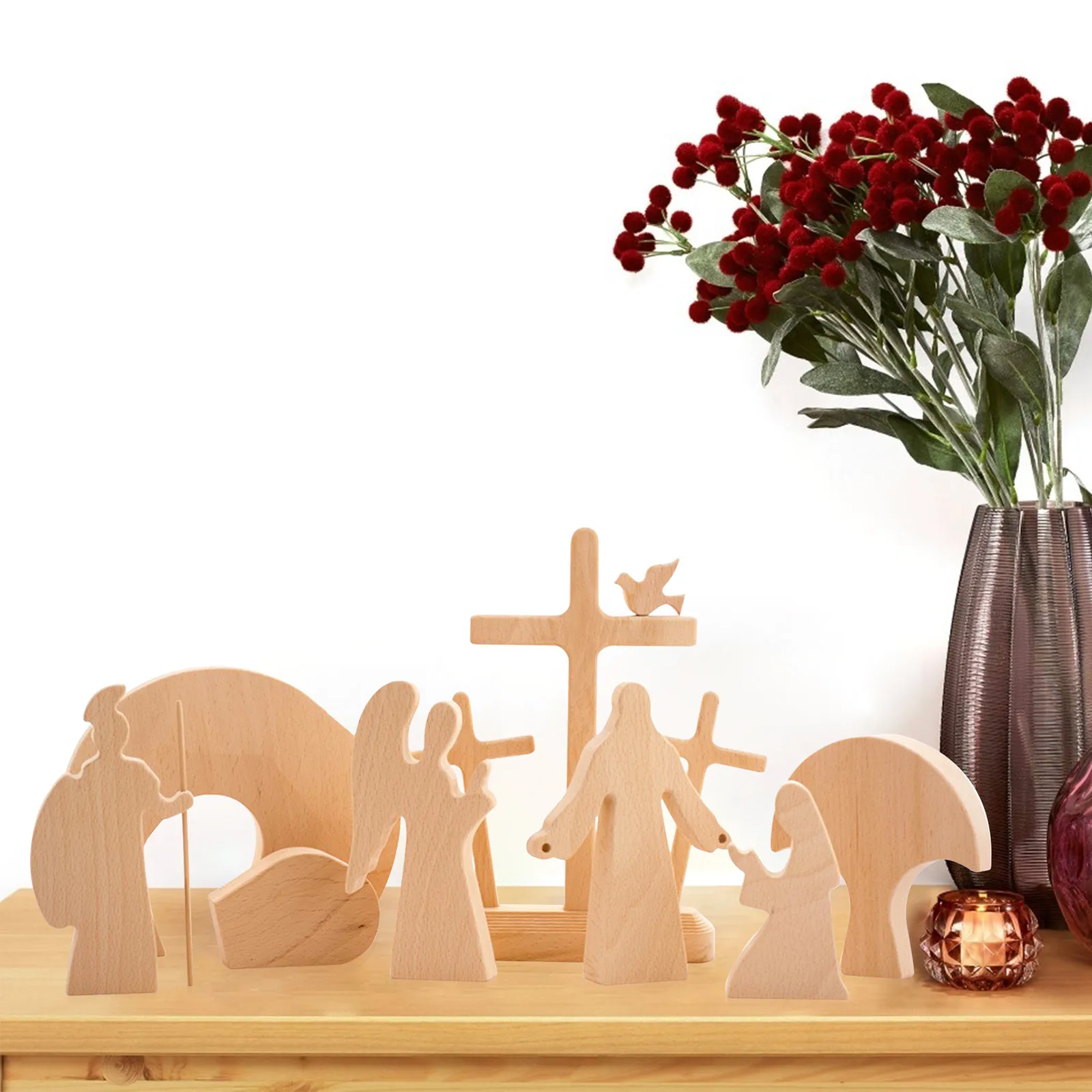 

Easter ResurrectionScene Decoration Ornaments Wooden Nativity Set Wooden Manger Creche Nativity Scene Montessori Inspired Wedd