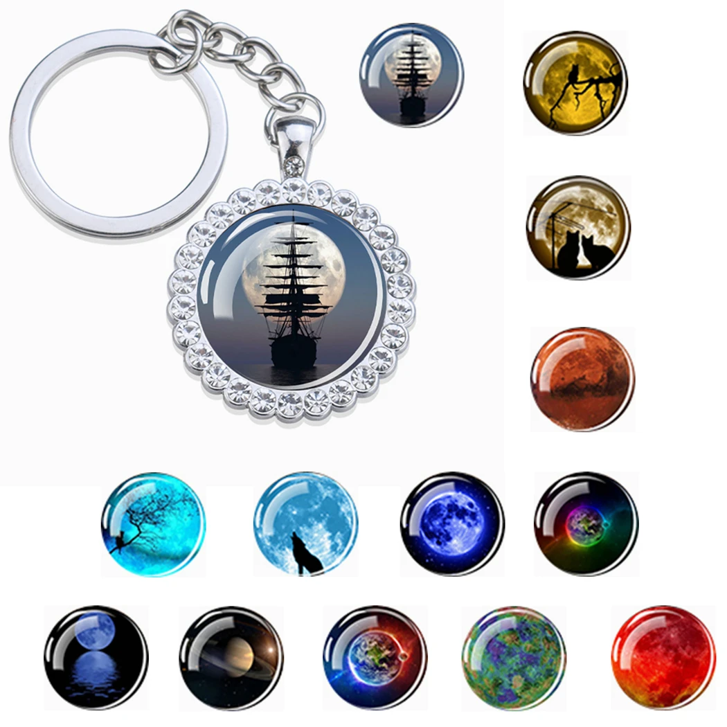 Брелки с рисунком планеты цепочка серебристого цвета подвеской в виде солнечной