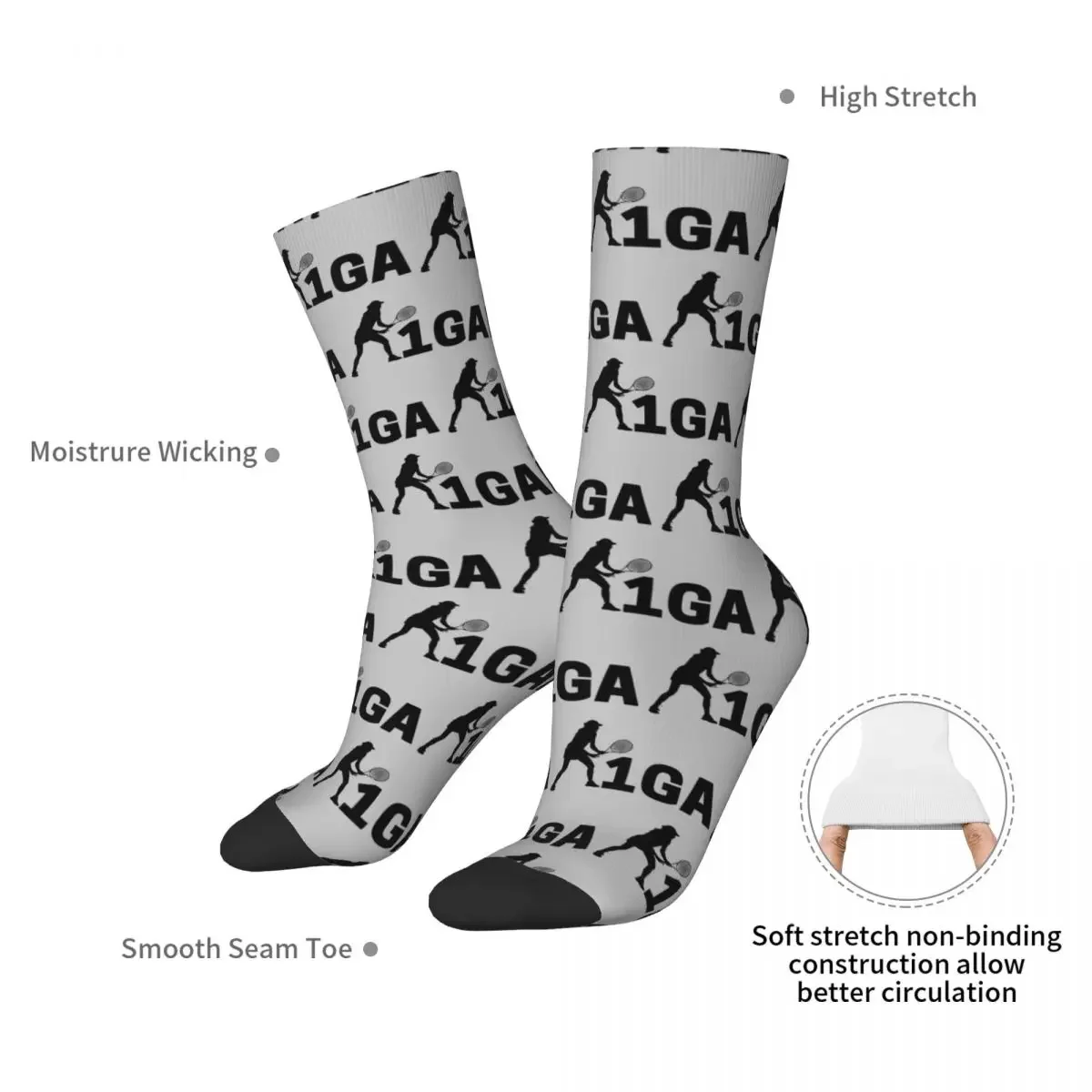 Swiatek 1GA Iga Team Socks Harajuku Pończochy pochłaniające pot Cały sezon Długie skarpetki Akcesoria dla mężczyzn i kobiet