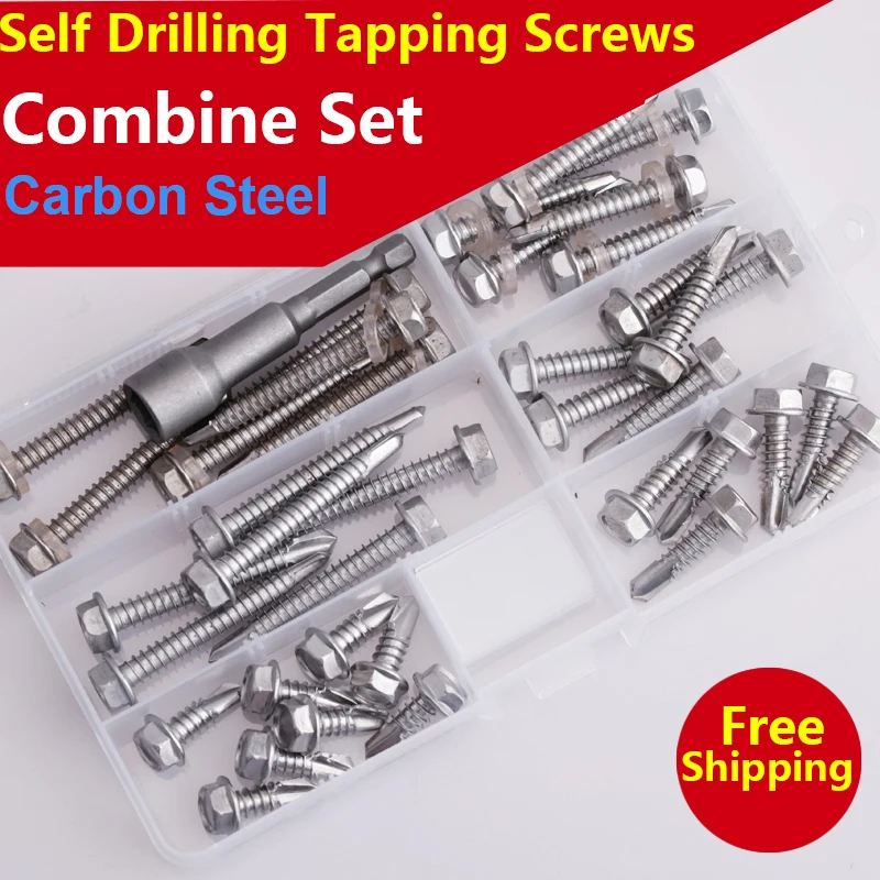 Self Drilling Tapping Screws Round / Flat Truss Hexagon Flange Head Screw Combination Set Nibbed Wood |
