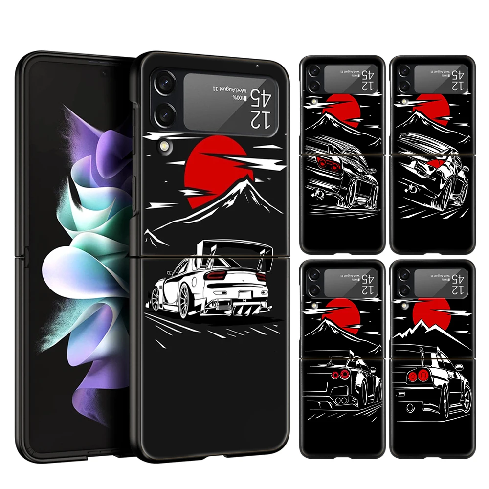 

JDM Car For Samsung Galaxy Z Flip 4 Bag Black Phone Cover For Galaxy Z Flip 3 Case Shockproof Hard PC Folding Shell Coque Capas