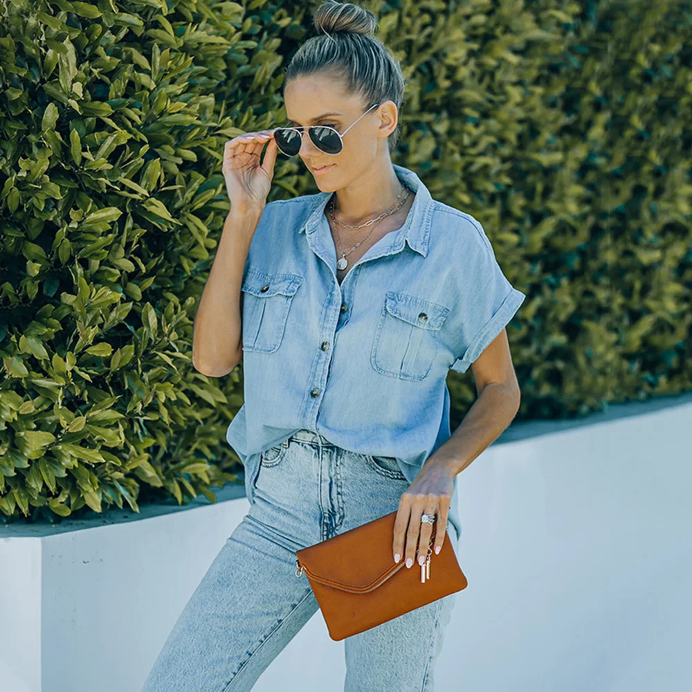 

Top Women Cotton And Hemp Tape Commute T-shirt Clothes Summer Fashion Thin Denim Aolid Pullover Short Sleeve LC2551009