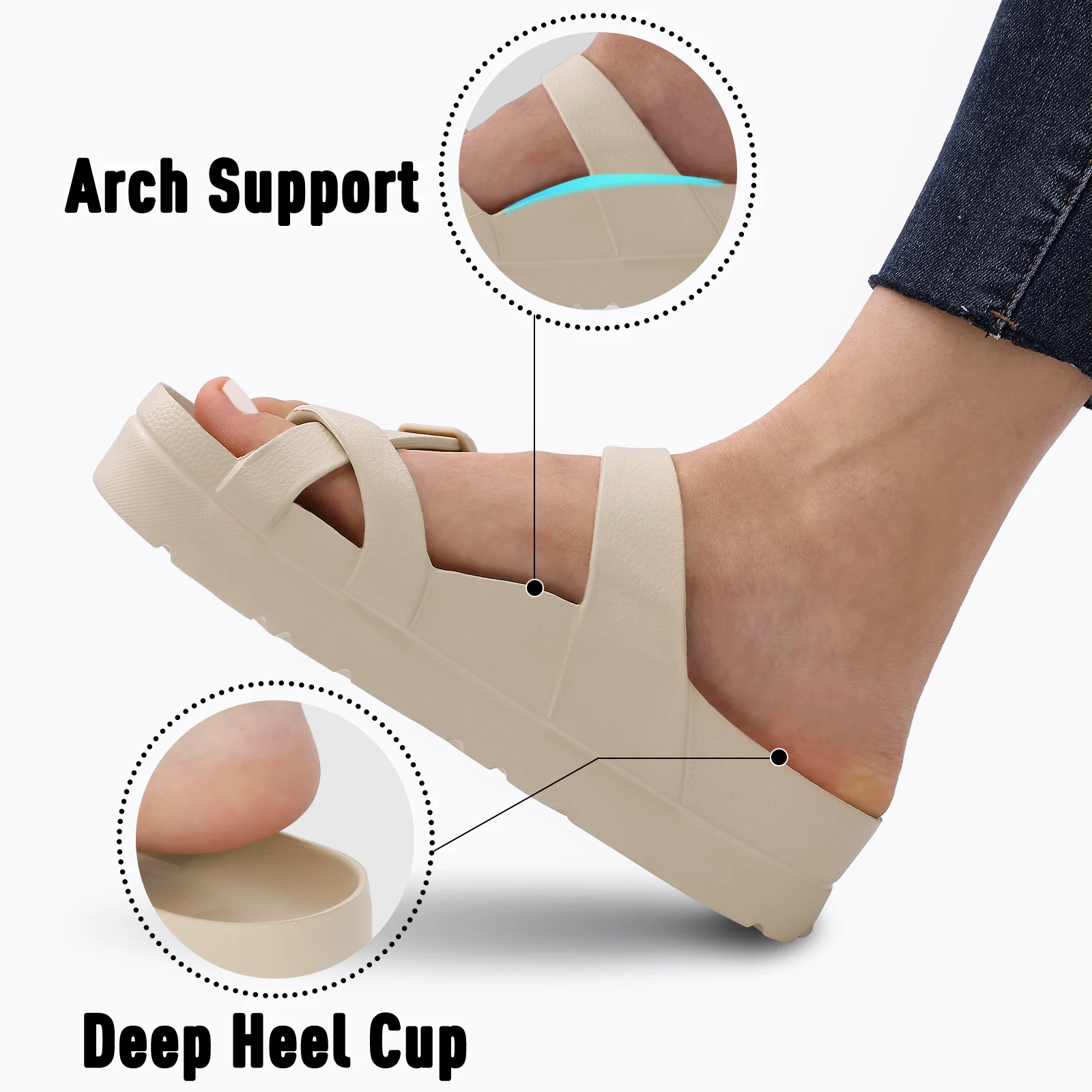 Comwarm Fashion Platform Sandals Women EVA Insole Clogs with Arch Support Adjustable Buckle Slippers Feamle Outdoor Beach Slides