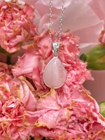 anglang rose quartz silver colour pendant natural handmade stone chain necklace bride wedding engagement fine jewelry