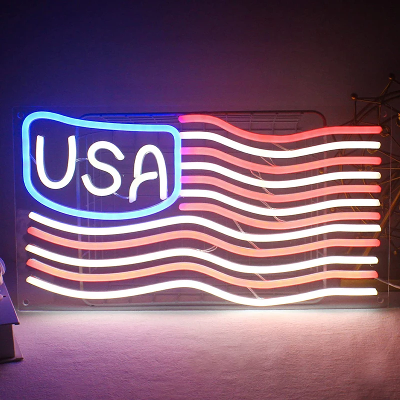 American Flag Neon Sign USA Flag LED Bedroom Sign Lights USB Neon Sign Lights for Wall Docor 16.5