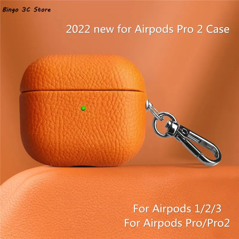 Чехол из натуральной кожи для AirpPods Pro 2, чехол для AirPods 1, 2, 3, аксессуары для Bluetooth наушников, Воловья кожа с узором Личи и пряжкой