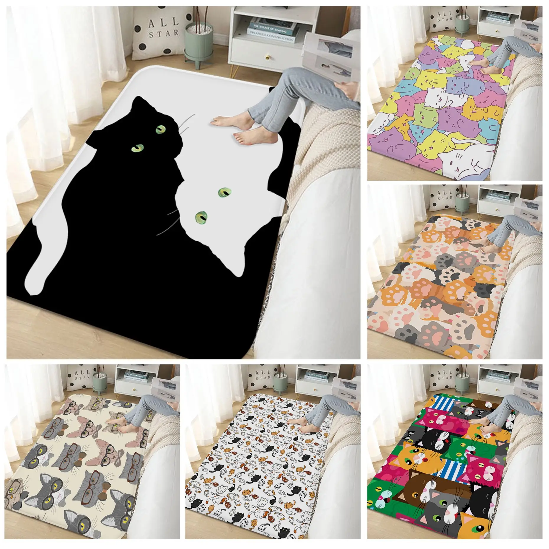 

Cartoon Animal Cat Printed Room Mats Non-Slip Laundry Room Mat Laundry Decor Balcony Child Living Room Toilet Rug